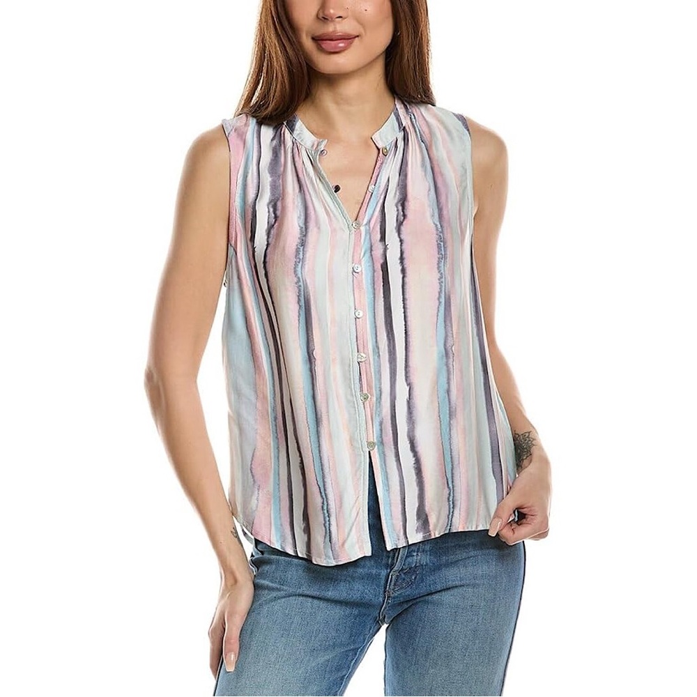 Bella Dahl Shirred Shoulder Blouse watercolor print MEDIUM‎